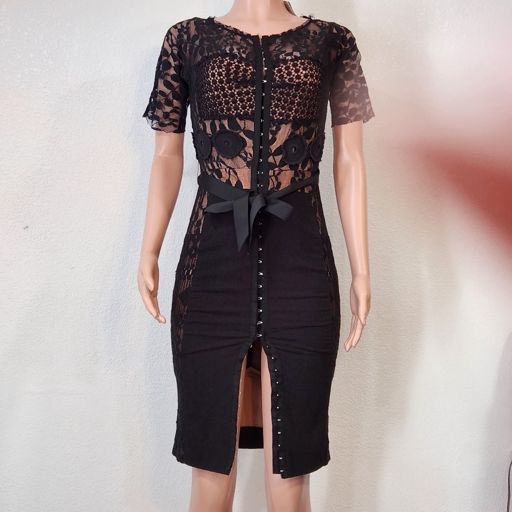 Anthropologie In Earnest by Byron Lars Carissima Sheath in Black Dress Sz 0